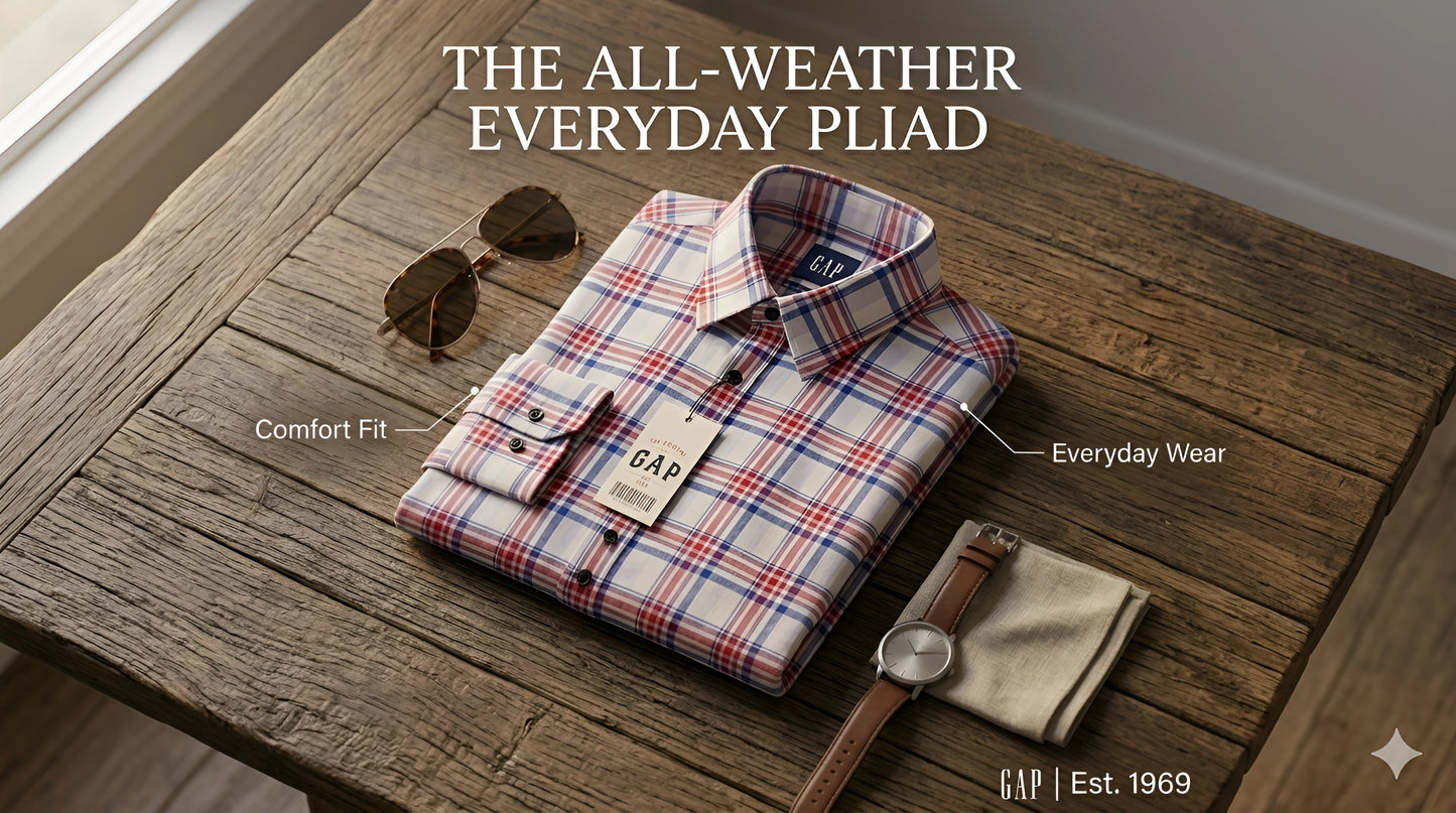 GAP Men's Classic Red & Blue Plaid Button-Down Shirt