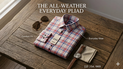 GAP Men's Classic Red & Blue Plaid Button-Down Shirt