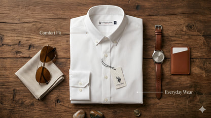 Men's white plain ling sleeve shirt.